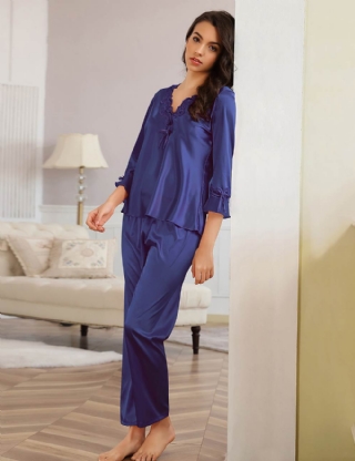 High Quality Long Sleeve Silk Pajama Set Two Piece Set