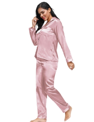 Two-piece Set Long Sleeve Classical Silk Sleepwear 