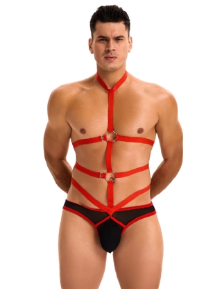 Red Men Sexy Harness Halter Bodysuit