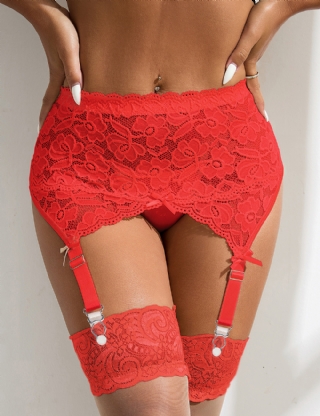 Red Sexy Lace Metal Clips Garter Panty