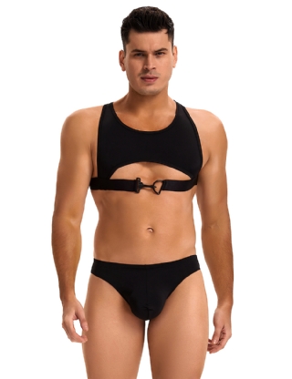 Black Ice Silk Harness Sexy Men Lingerie Set