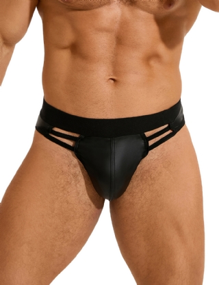 Black Sexy PU Leather Hollow Out Men Underwear